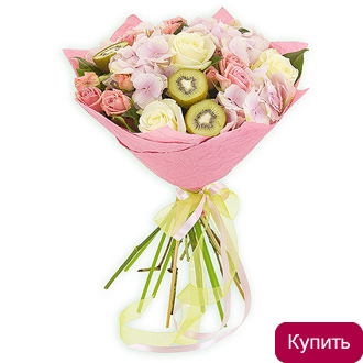 Розы и гортензия в большом букете